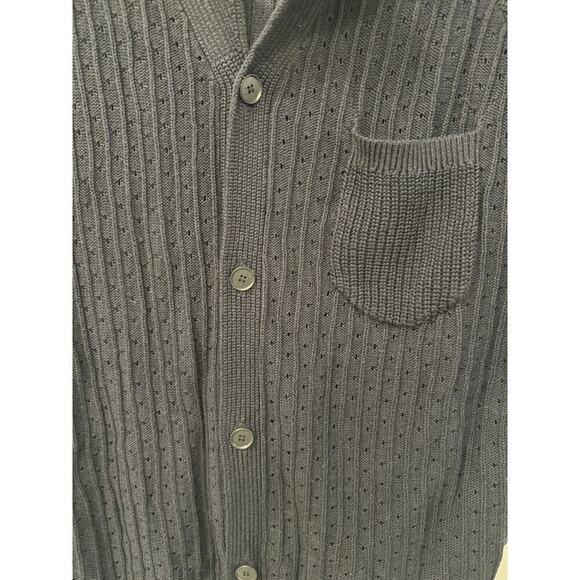 Treasure & Bond Men's Large Black Short Sleeve Crochet Button Down Shirt Cotton - Picture 3 of 5